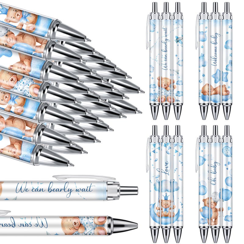 Chuangdi 24 Pcs Boy Bear Baby Shower Ballpoint Pens Favors Bulk Retractable Ballpoint Pen Black Ink with Gifts for Guests School Supply - Image 1