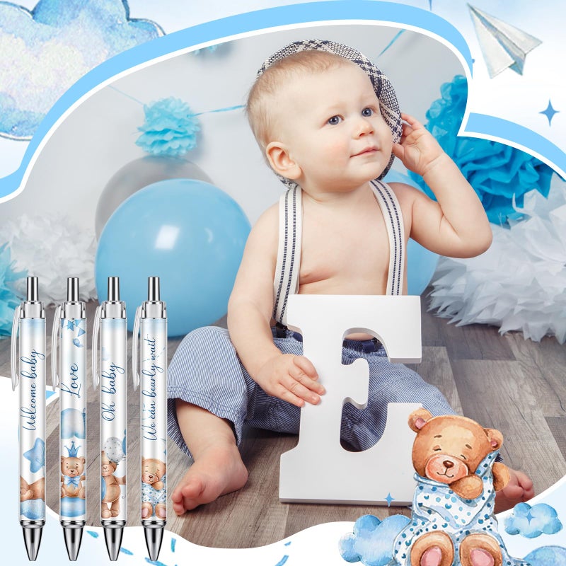 Chuangdi 24 Pcs Boy Bear Baby Shower Ballpoint Pens Favors Bulk Retractable Ballpoint Pen Black Ink with Gifts for Guests School Supply - Image 3