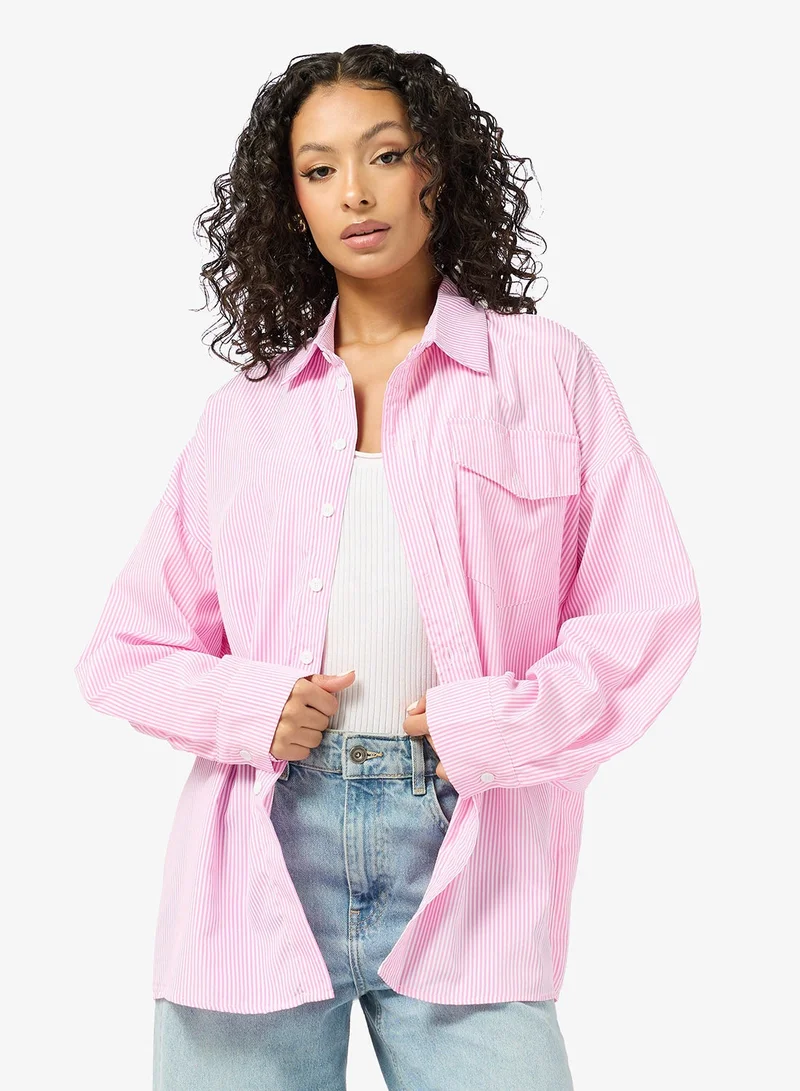 جينجر قميص بأزرار مخطط كبير الحجم