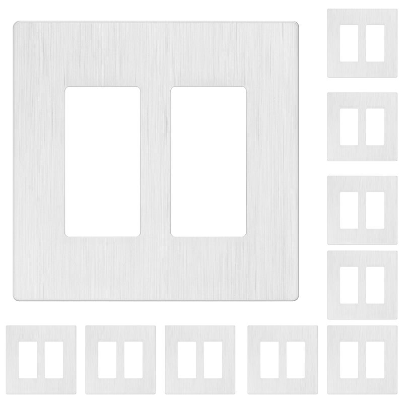 LIDER Double Decorator Switch Cover Screwless Wall Plate MidSize 2Gang 488 x 492 LSWP32MBW10P UL Listed Thermoplastic Brushed White 10Pack - Image 2