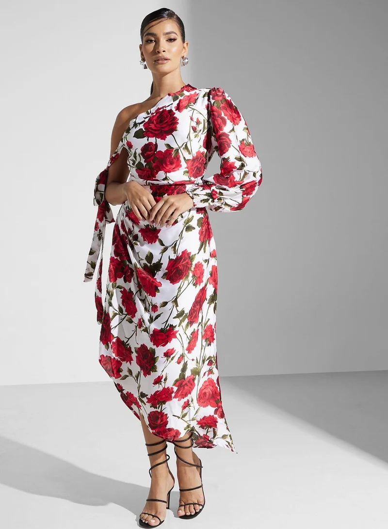 جولدن ابل One Shoulder Floral Print Dress