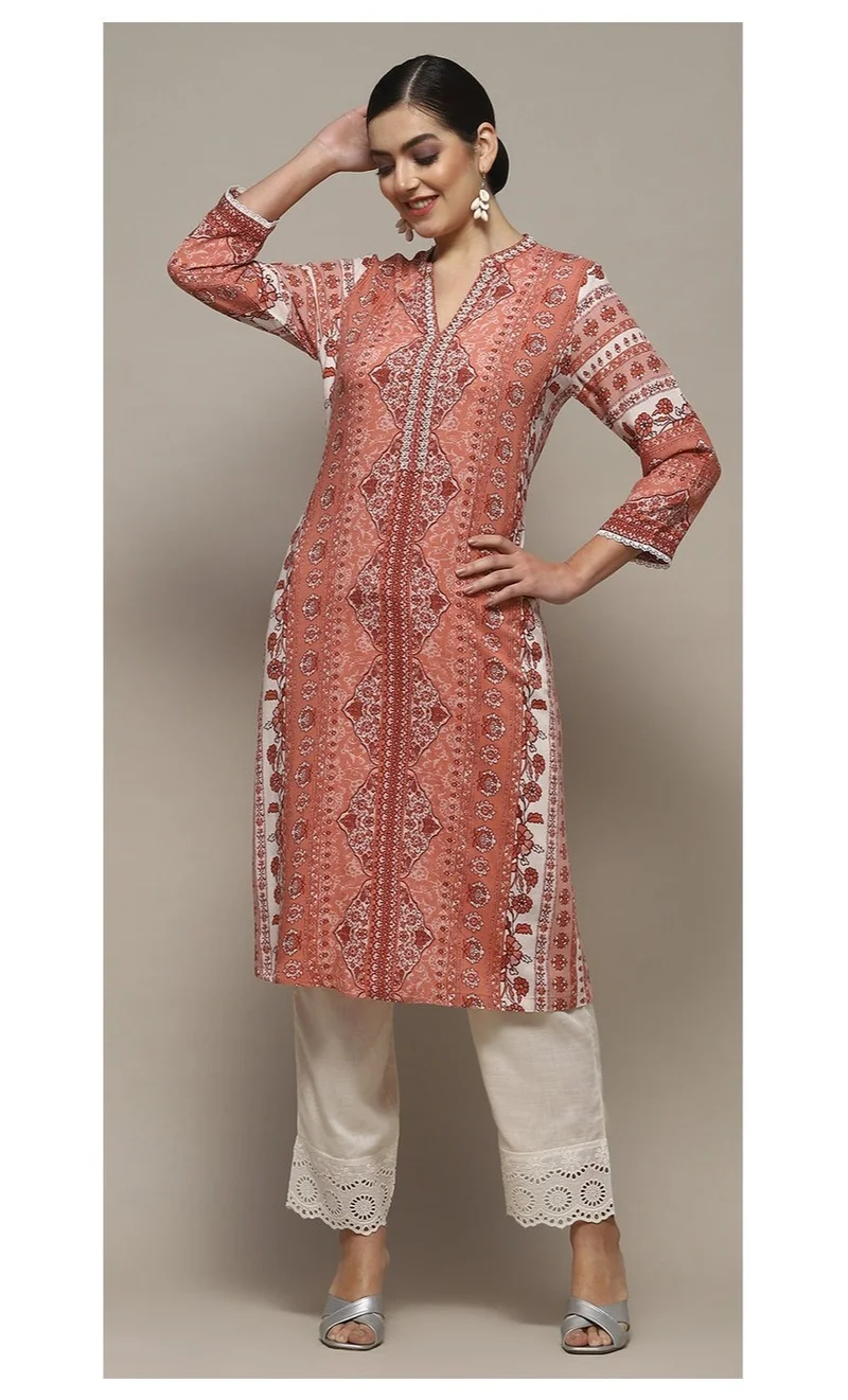 Biba Blush Pink Viscose Straight Kurta