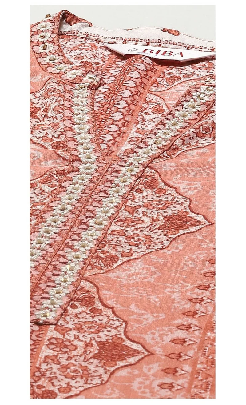 Biba Blush Pink Viscose Straight Kurta