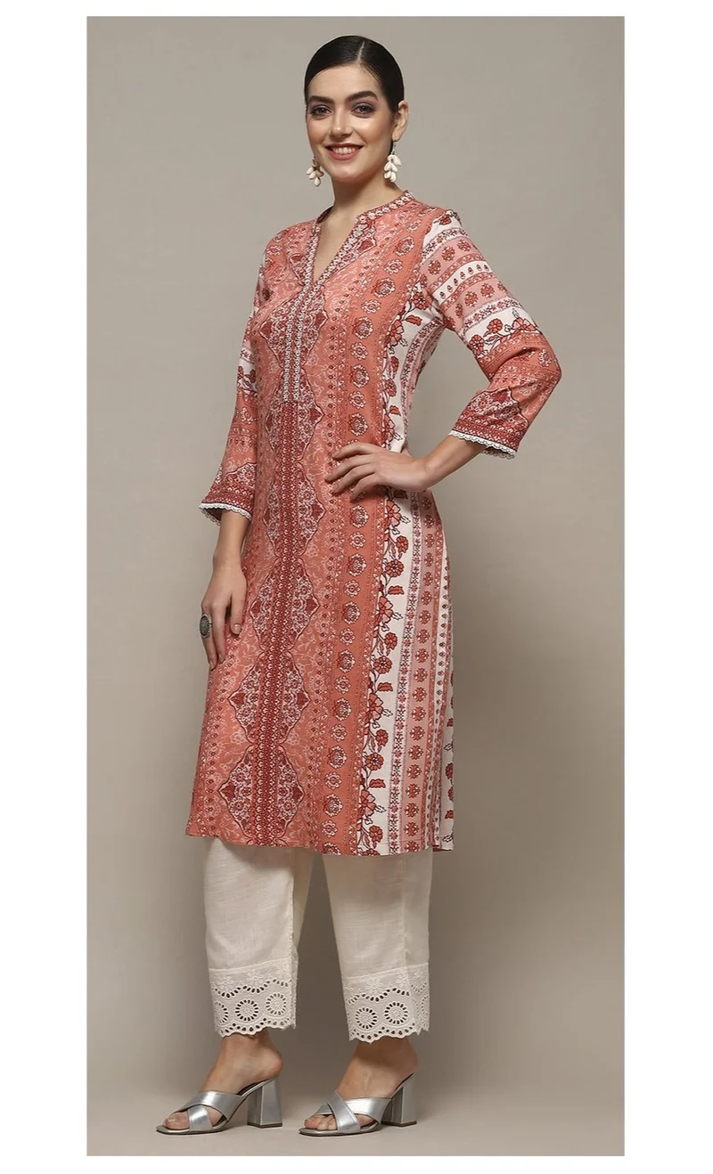 Biba  Blush Pink Viscose Straight Kurta for Women | Best Price UAE