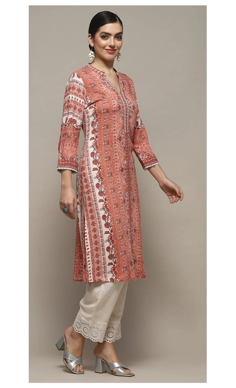 Biba  Blush Pink Viscose Straight Kurta for Women | Best Price UAE