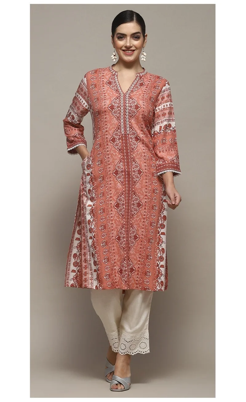Biba  Blush Pink Viscose Straight Kurta for Women | Best Price UAE