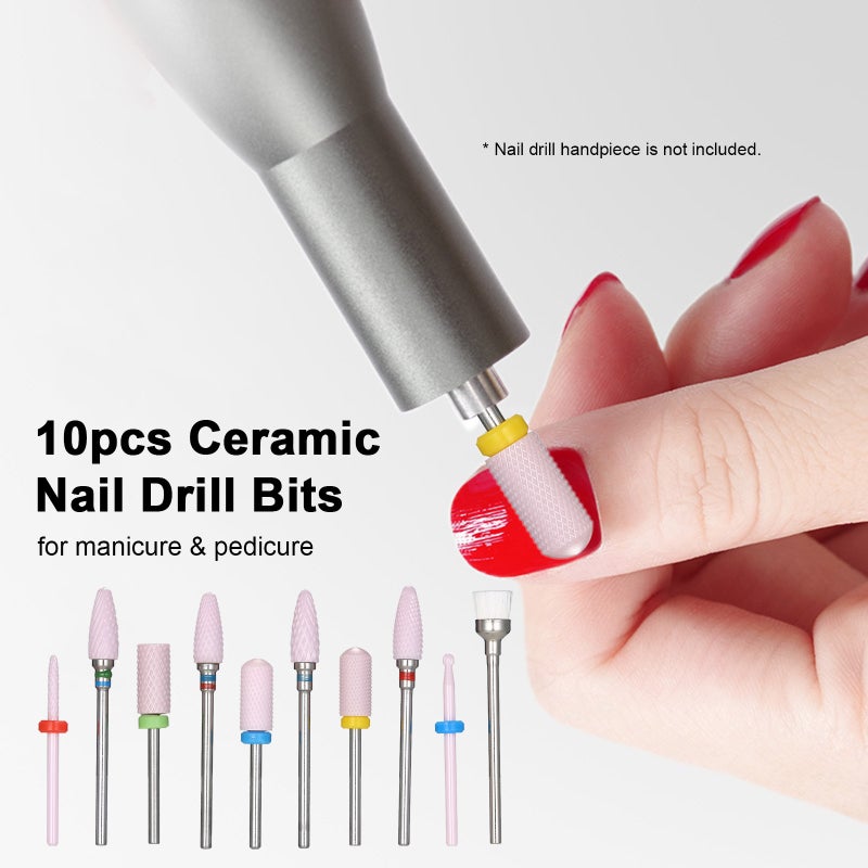 10pcs Ceramic Nail Drill Bits Pedicure & Manicure Drill Bit Set with Plastic Storage Case Nail Supplies for Removing Nail Gel & Cuticle Nail Grinding Tools - Image 3