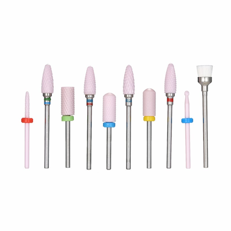 10pcs Ceramic Nail Drill Bits Pedicure & Manicure Drill Bit Set with Plastic Storage Case Nail Supplies for Removing Nail Gel & Cuticle Nail Grinding Tools - Image 1