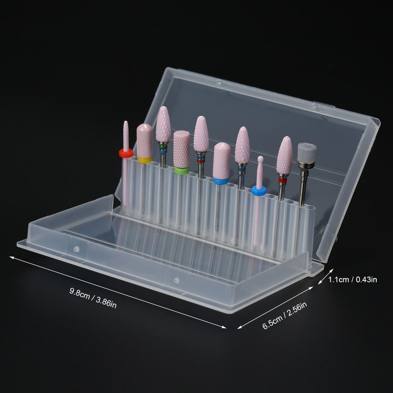 10pcs Ceramic Nail Drill Bits Pedicure & Manicure Drill Bit Set with Plastic Storage Case Nail Supplies for Removing Nail Gel & Cuticle Nail Grinding Tools - Image 5