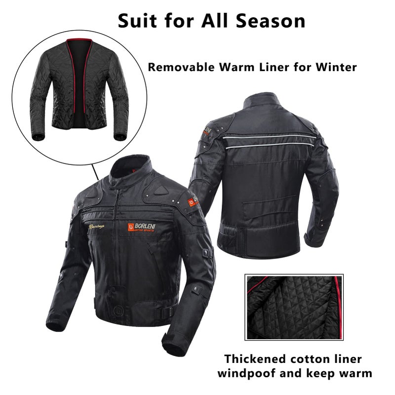 BORLENI Motorcycle Jacket Motorbike Riding Jacket Windproof Motorcycle Full Body Protective Gear CE Approved All Season - Image 3
