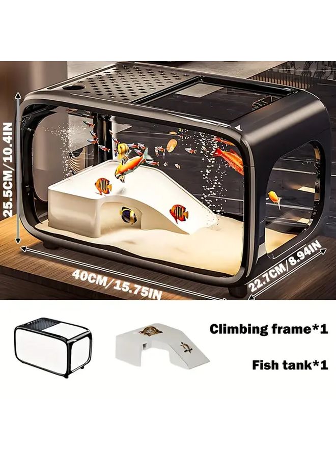 حوض أسماك أسود متعدد الوظائف بشاشة بانورامية مع إضاءة مدمجة - Image 1