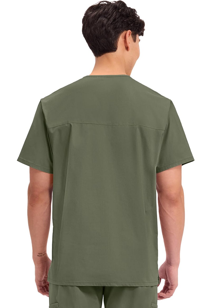 Cherokee Men's V-Neck Top Traditional fit with 4 Pockets, Ultra Soft, Durable, Fade Resistant, 2-Way Stretch Fabric - WW695, XS, Olive - Image 3