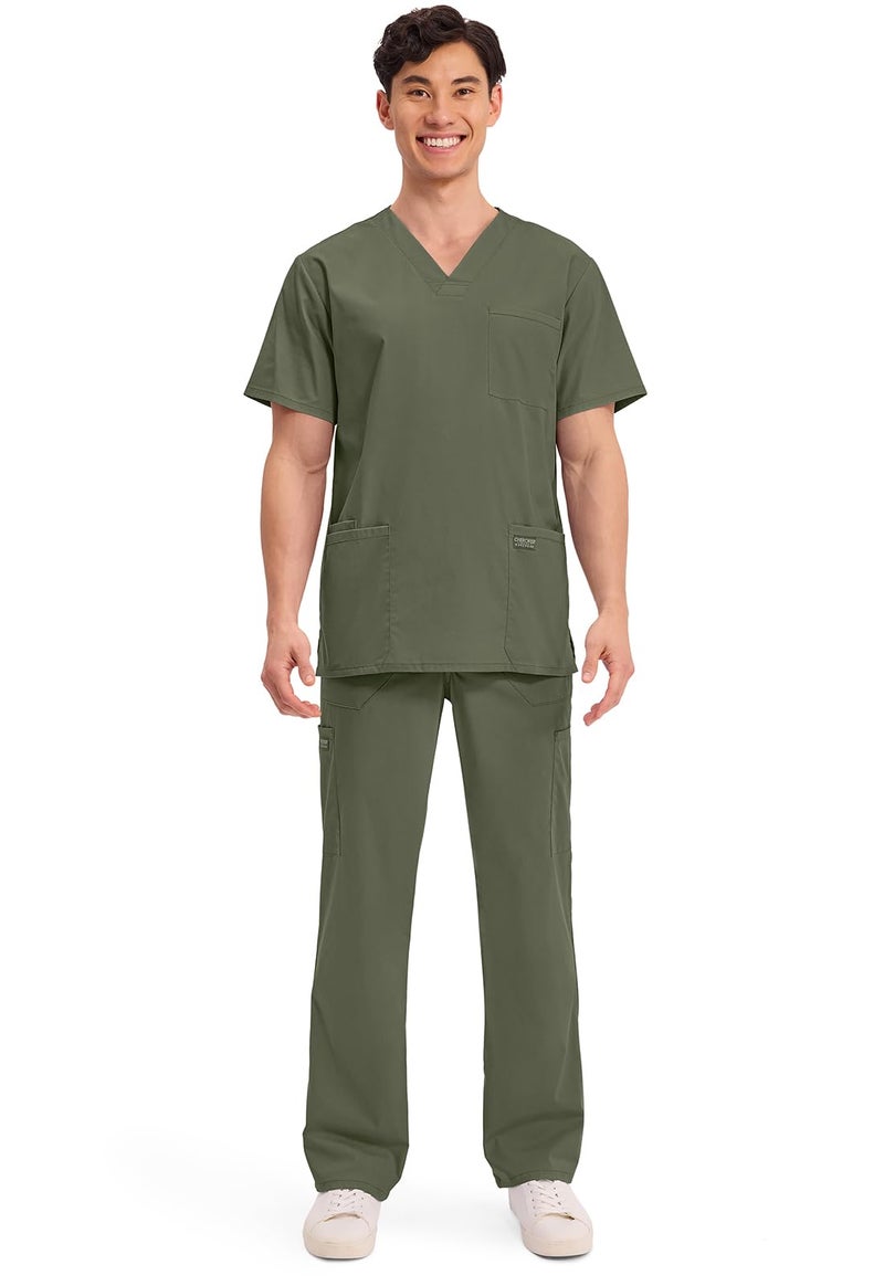 Cherokee Men's V-Neck Top Traditional fit with 4 Pockets, Ultra Soft, Durable, Fade Resistant, 2-Way Stretch Fabric - WW695, XS, Olive - Image 5