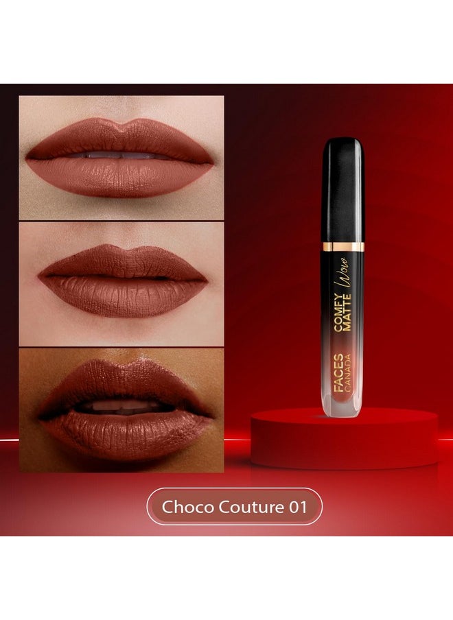 Facescanada - Faces Canada Comfy Matte Wow Liquid Lipstick - Choco Couture 01, 3.8Ml | One Swipe Application | Highly Pigmented | Comfortable Wear | Glides Smoothly | Long Lasting | Transferproof - Image 1