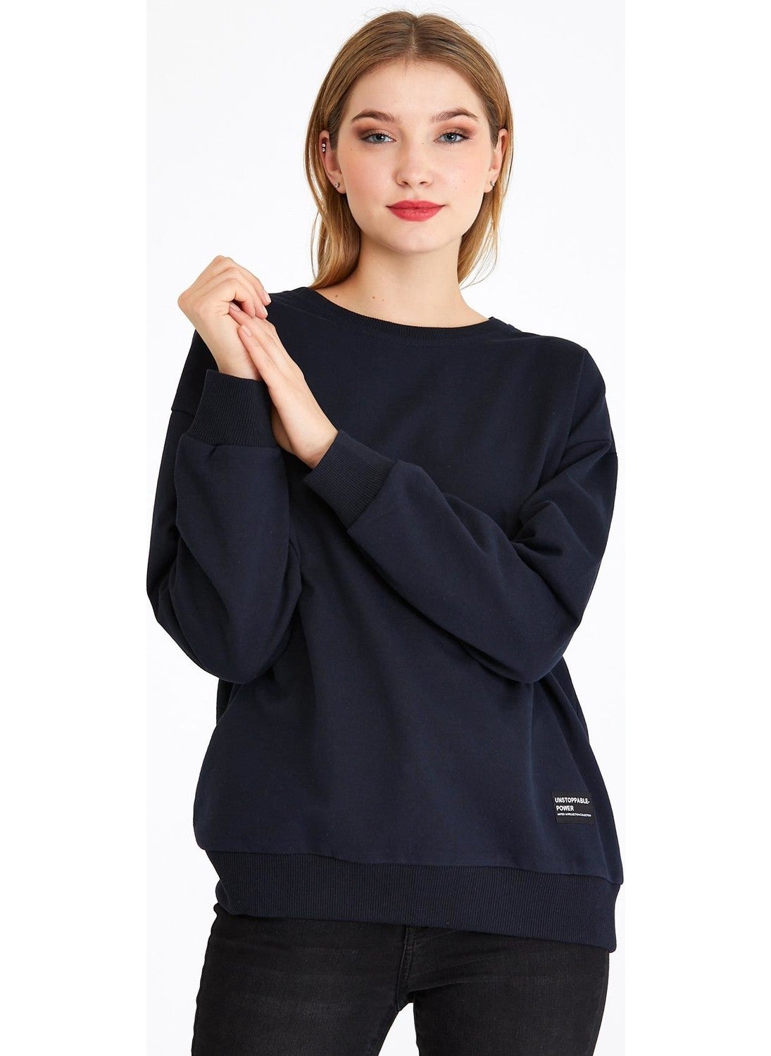 Women's Navy Blue Basic Crew Neck Sweatshirt - pzsku/Z536EA7E9EFA84F371F9DZ/45/_/1728059998/036ebf14-83c8-44a5-8b28-e0e63ceb0e16