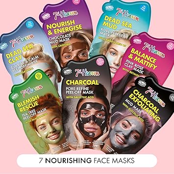 7th Heaven Face Mask Set Contains 7 Masks Clay Mud Peel Off Face Masks Deep Cleansing Face Packs for Women Cruelty Free Pamper Gifts for Women Genuine 7th Heaven Face Masks Skincare - Image 2