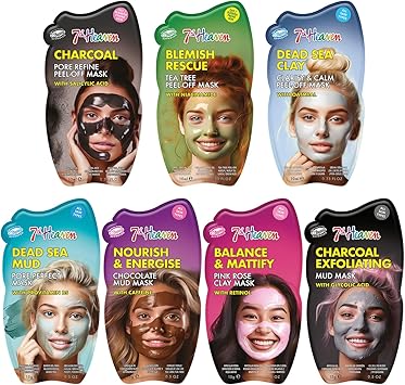 7th Heaven Face Mask Set Contains 7 Masks Clay Mud Peel Off Face Masks Deep Cleansing Face Packs for Women Cruelty Free Pamper Gifts for Women Genuine 7th Heaven Face Masks Skincare - Image 1