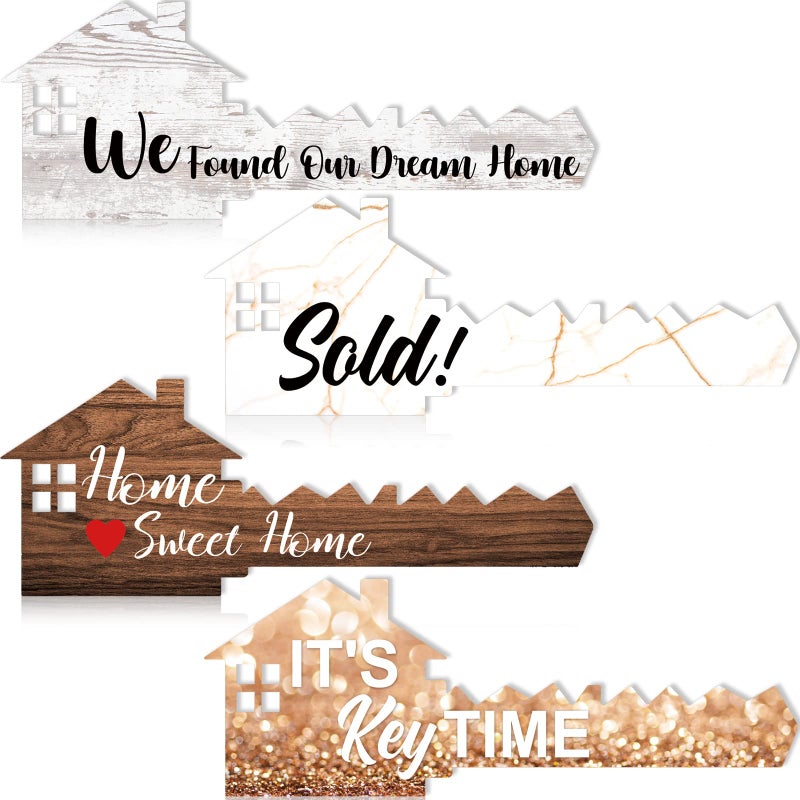 Yulejo 2 Pcs Real Estate Sold Signs Social Media Key Shaped Photo Props Sold Sign Double Sided Home Sweet Key House Agent Supplies for New Homeowners