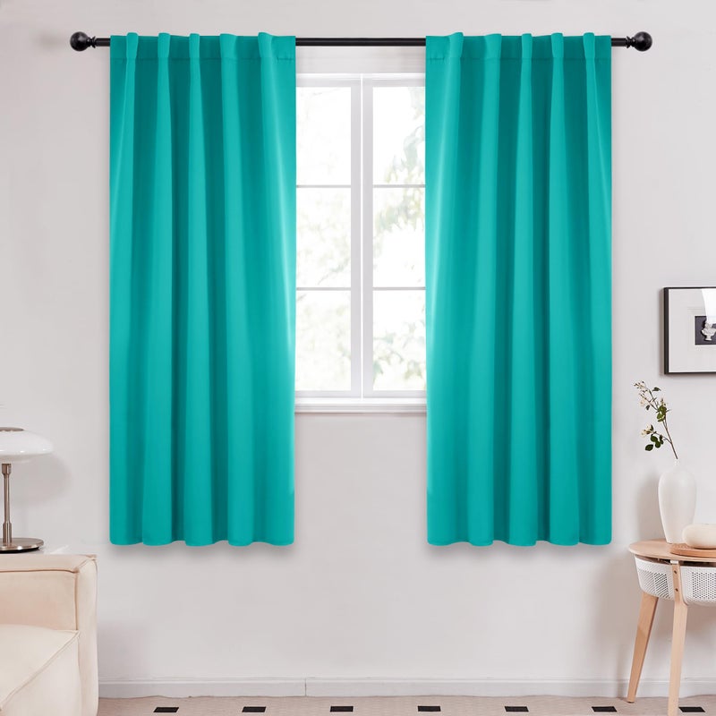 Deconovo Blackout Curtain Panels for Bedroom  Room Darkening Back Tab and Rod Pocket Curtains  42x72 Inch  Turquoise  2 Panels - Image 1