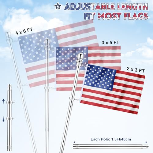 REERON Flag Pole for House, 6 FT Stainless Steel Spinning Flag Pole Kit, 1" Rustproof Porch Flagpole with 360° Tangle Free Metal Flagpole Rings & 2-Position Bracket for Outdoor Sport for 3x5 Flags - Image 4