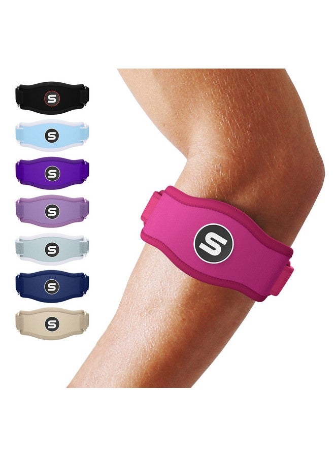 SS SLEEVE STARS Sleeve Stars Tennis Elbow Support Strap, Golfers Elbow Support for Men & Women Epicondylitis Clasp, Counterforce Arm Band for Tendonitis Relief & Support, w/ 3 Straps Length, Fits 9"-23" (Hot Pink)  - Image 1