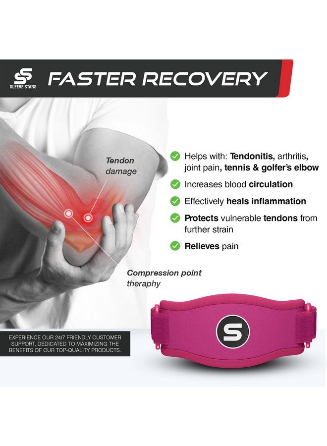 SS SLEEVE STARS Sleeve Stars Tennis Elbow Support Strap, Golfers Elbow Support for Men & Women Epicondylitis Clasp, Counterforce Arm Band for Tendonitis Relief & Support, w/ 3 Straps Length, Fits 9"-23" (Hot Pink)  - Image 2