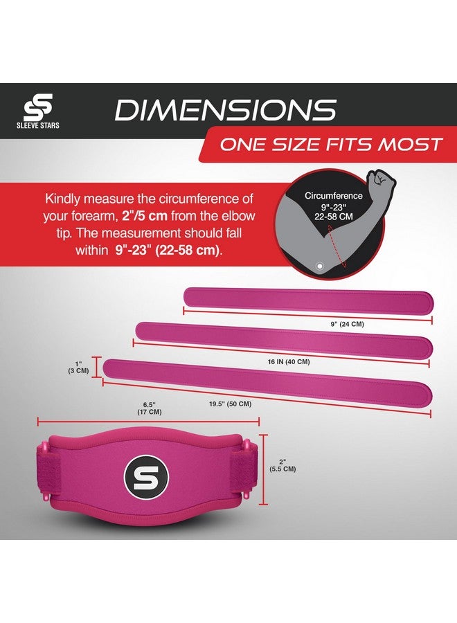 SS SLEEVE STARS Sleeve Stars Tennis Elbow Support Strap, Golfers Elbow Support for Men & Women Epicondylitis Clasp, Counterforce Arm Band for Tendonitis Relief & Support, w/ 3 Straps Length, Fits 9"-23" (Hot Pink)  - Image 5