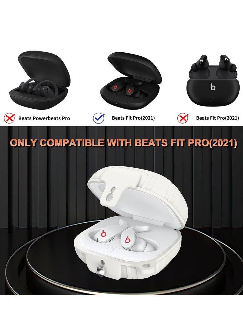 Excefore EXCEFORE Shockproof Silicone Case for Beats Fit Pro 2021, Earbuds Armor with Anti-Lost Keychain (White) - Best Protection for Apple Beats Fit Pro - Image 3