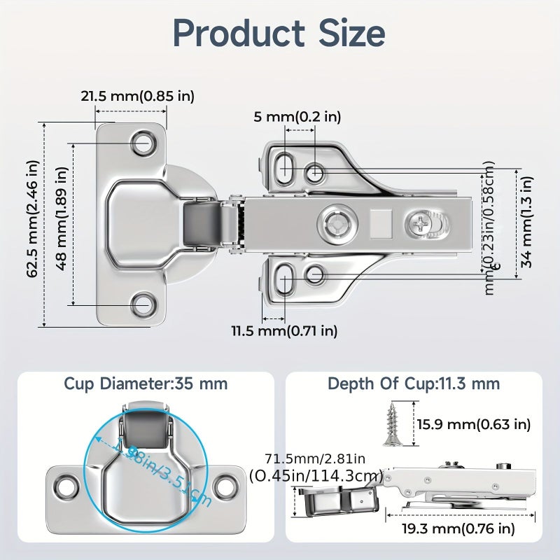 4 Hydraulic Damping Hinges Set Soft Close Quiet Durable Rust Resistant Wear Resistant With 24 Screws And Screwdriver For Home Cabinet Furniture - Image 2