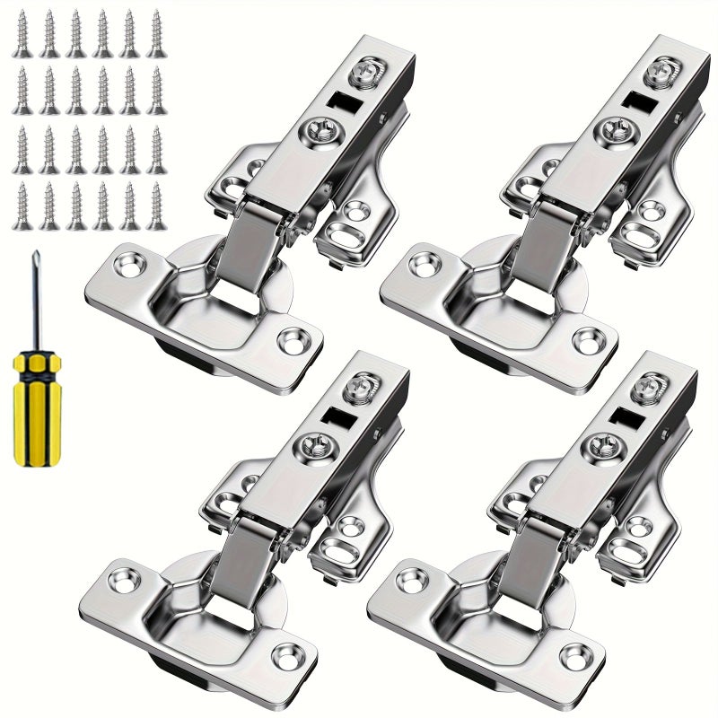4 Hydraulic Damping Hinges Set Soft Close Quiet Durable Rust Resistant Wear Resistant With 24 Screws And Screwdriver For Home Cabinet Furniture - Image 1