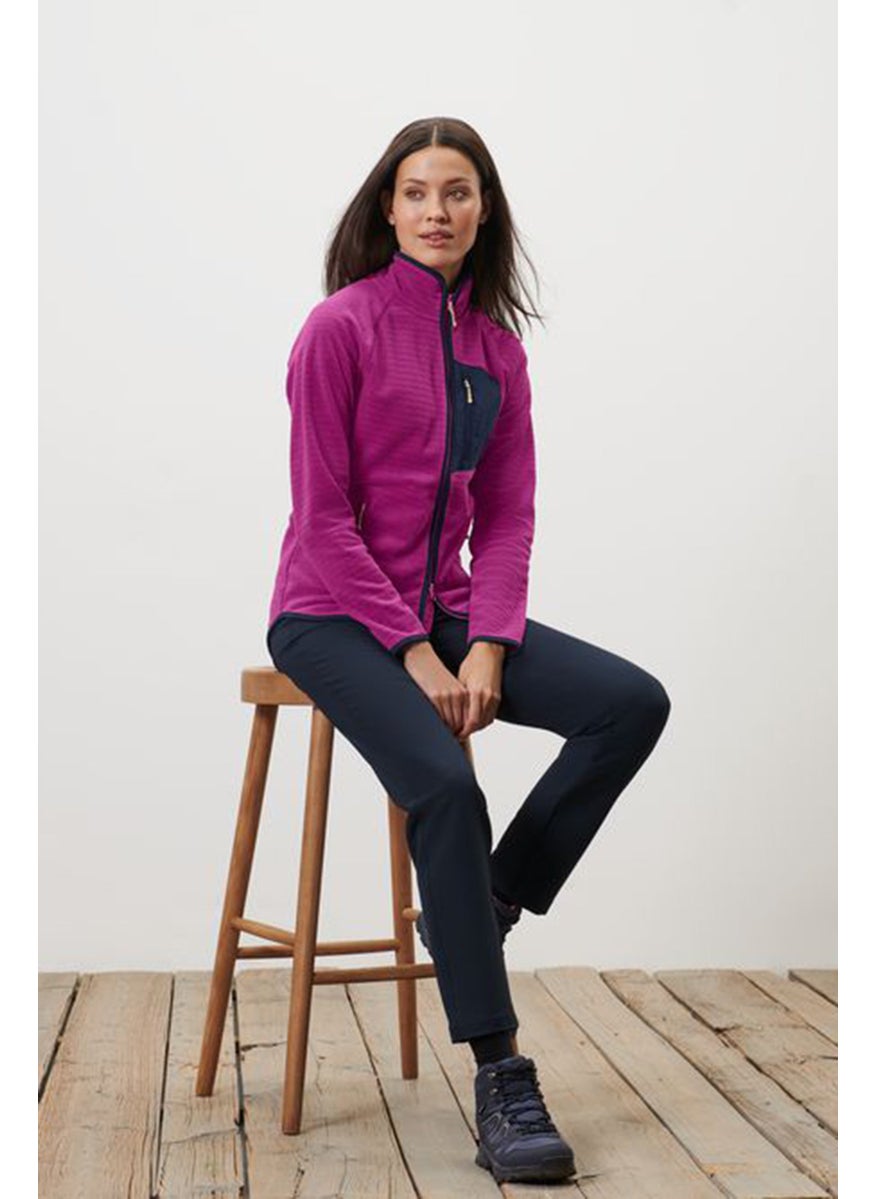 Tchibo Women Mock Neck Textured Long Sleeves Sweatshirt, Magenta  - Image 1