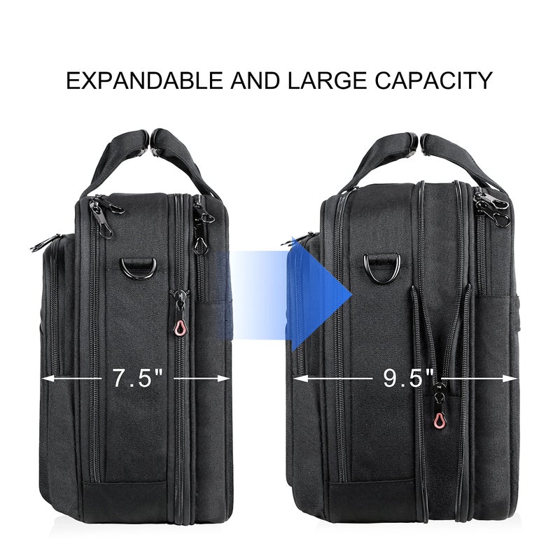 KROSER Laptop Bag Stylish Laptop Briefcase Fits Up to 17.3 Inch Expandable Water-Repellent Shoulder Messenger Bag Computer Bag with RFID Pockets for Business/Travel/School/College/Men/Women-Black - Image 2