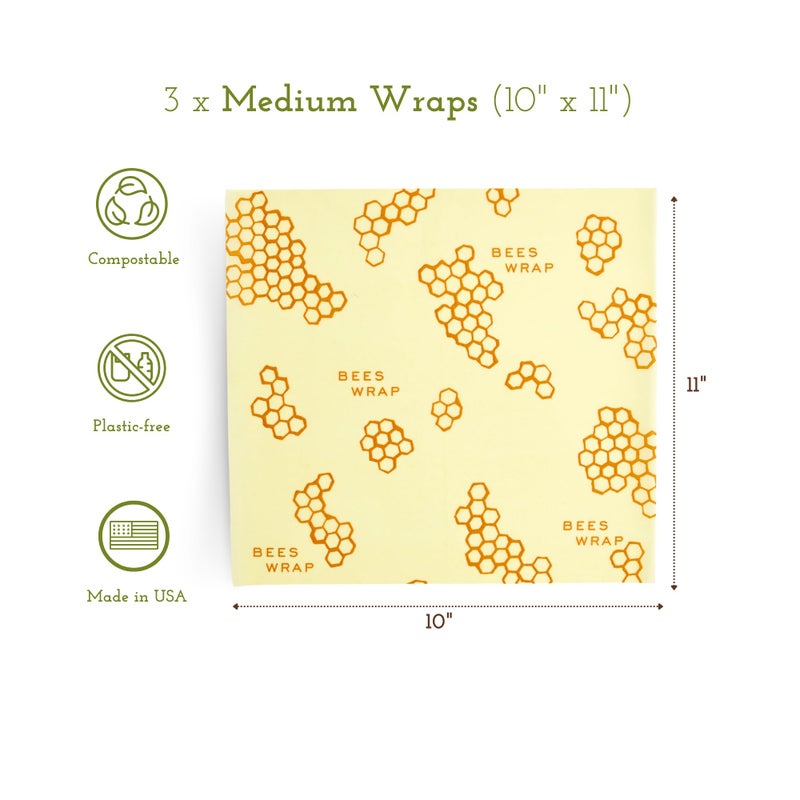 Bee's Wrap Beeswax Wraps for Food - Honeycomb Medium 3 Pack Made in USA Reusable & Organic Food Wraps, Sandwich Wrap & Bowl Covers - Eco-Friendly Alternative to Aluminum Foil & Plastic Wrap - Image 3