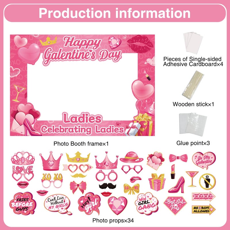 Biswiter 35 Pcs Galentines Photo Booth Props with Photo Frame, Galentines Day Photo Booth Props, Galentines Day Decorations Happy Galentines Day Decoration Be My Galentine Photo Props, Galentines Day for Party - Image 3