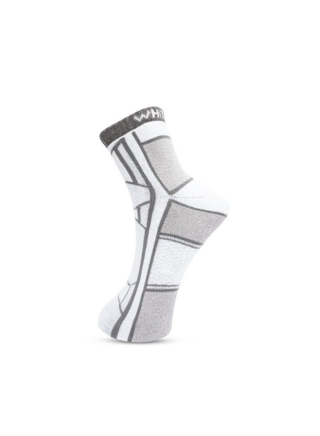 White Leaf 3 Pack Terry Ankle Socks - Blue, Gray and White - Image 3