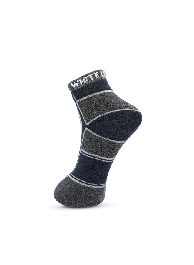 White Leaf 3 Pack Terry Ankle Socks - Blue, Gray and White - Image 2