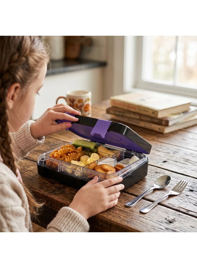 Eazy Kids Eazy Kids 6 & 4 Convertible Bento Lunch Box w/Steel Spoon & Fork Set - Teddy Black