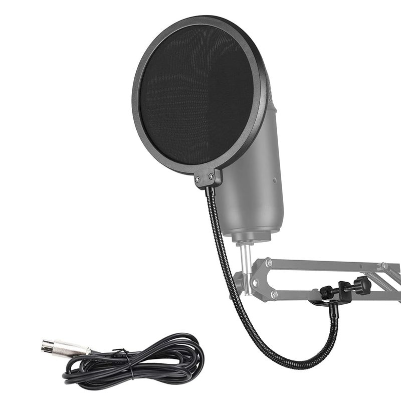 Device Of Urban Infotech Pop Filter for Mic Double Layered Pop Filter with Male to Female 3 Pin XLR Cable for Microphones 360° Gooseneck Pop Filter for Condenser Microphone(3Mtr. XLR Cable) - Image 1