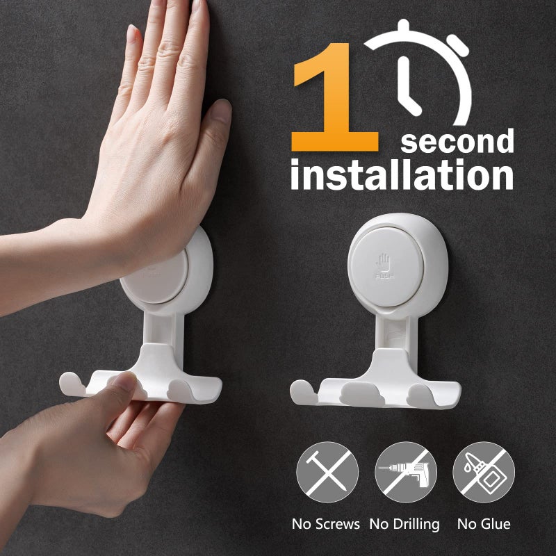 LEVERLOC Razor Holder for Shower 2 Pack, Powerful Suction Cup Shower Hooks for Towel, Loofah, Razor, Squeegee, Damage-Free Wall Hooks, Shaver Holder for Bathroom, Easy to Install and Reuse, White - Image 3