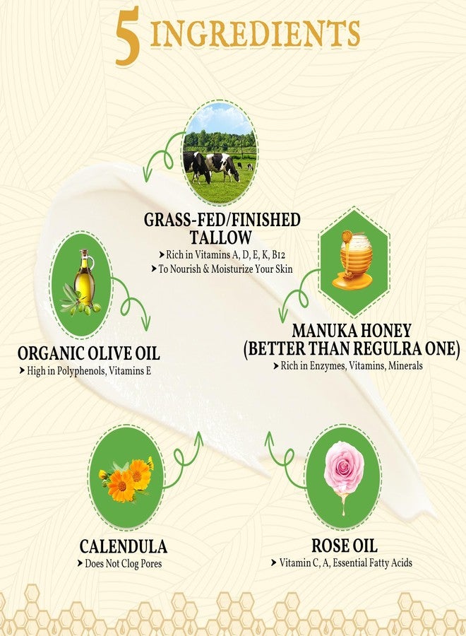 FeeMeFee Beef Tallow for Skin 2oz | Tallow And Manuka Honey Balm | Unscented Tallow Face Moisturizer | Beef Tallow for Face | Organic Grass Fed Beef Tallow Balm | Whipped Beef Tallow Lotion Face Cream - Image 2