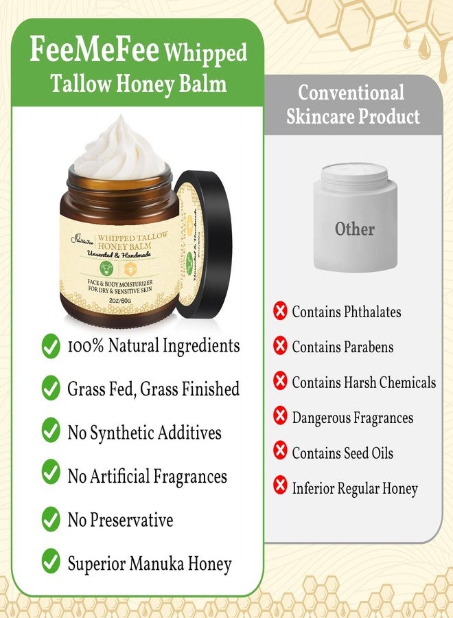 FeeMeFee Beef Tallow for Skin 2oz | Tallow And Manuka Honey Balm | Unscented Tallow Face Moisturizer | Beef Tallow for Face | Organic Grass Fed Beef Tallow Balm | Whipped Beef Tallow Lotion Face Cream - Image 4