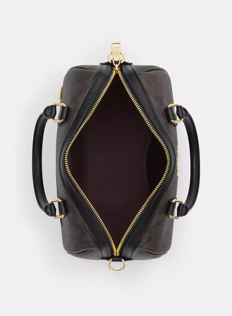 coachoutlet Coach Rowan Satchel Bag In Signature Canvas, Women's Tote Bag, Women's Shoulder Bag, Women's Hand Bag, Women's Travel Bag, Walnut-Black - Image 4