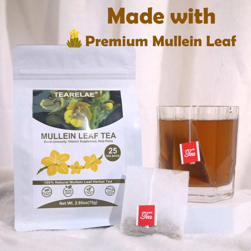 TEARELAE - Mullein Tea Bags For Lungs - 2.65 oz/75g (3g X 25 Bags) - 100% Pure Natural Premium Mullein Leaf Tea - Non-GMO - Caffeine-free - Good For Respiratory System - Image 2