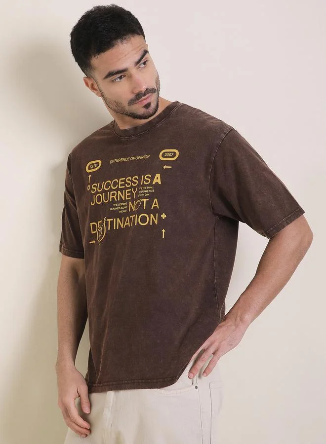 Difference of Opinion Men Oversized Acid Wash Printed T-Shirt