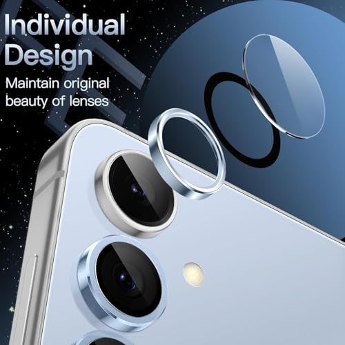 ZARALA Camera Lens Frame Glass Compatible with Samsung Galaxy S24 FE 5G Tempered Glass Aluminum Alloy Frame Individual Camera Lens Protector Cover (Samsung Galaxy S25, SERA Blue) - Image 2