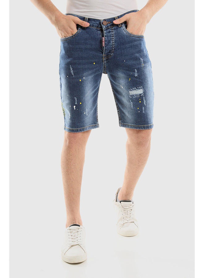 WHITE RABBIT Framing Stitched Dark Washed Jeans Shorts  - Image 1