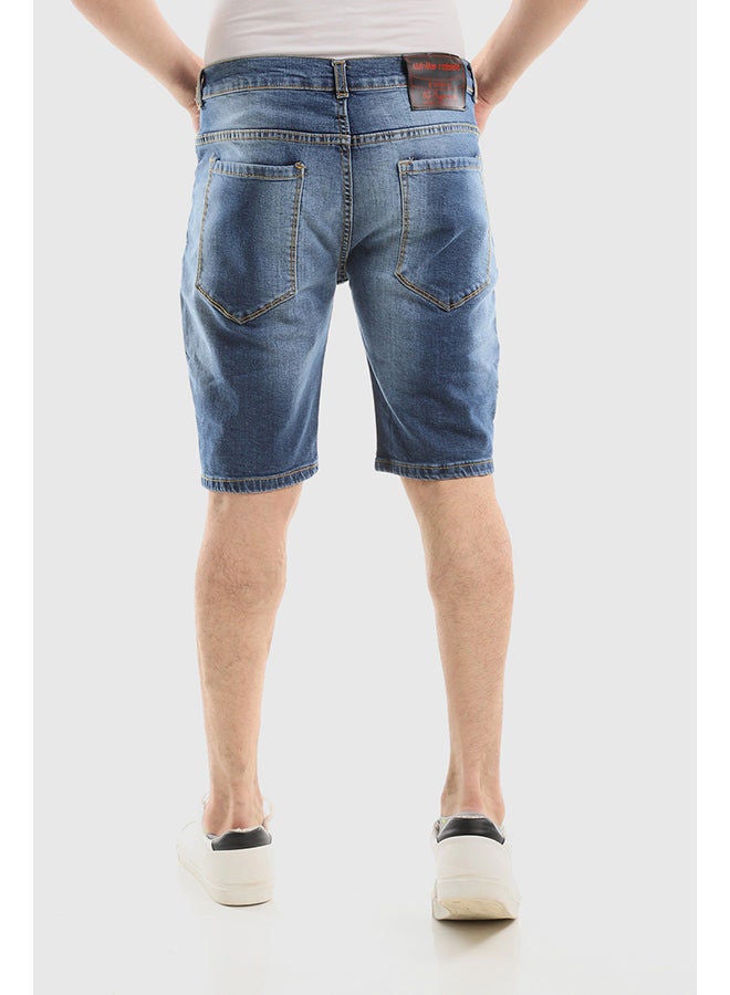 WHITE RABBIT Framing Stitched Dark Washed Jeans Shorts  - Image 3