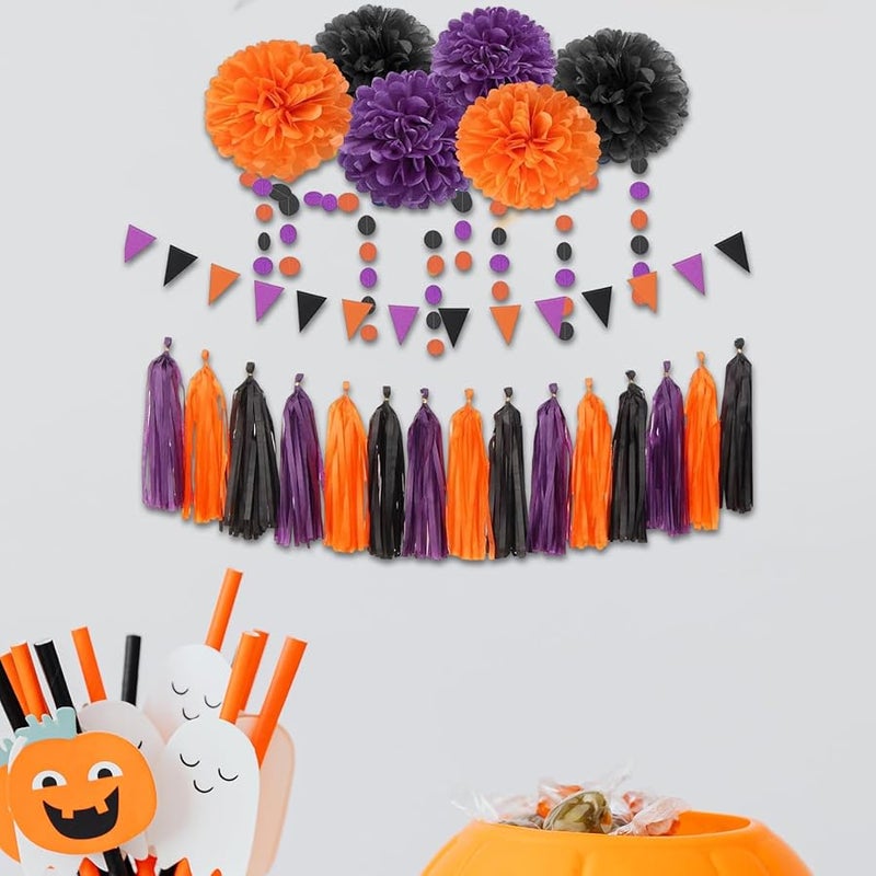Halloween Tissue Pom Poms Colorful Paper Tassels Party Home Decoration Supplies - Image 5