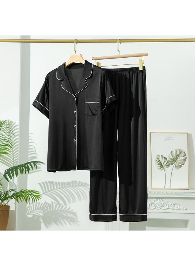 VUELO Stretch Plain Crepe Satin Silk Mulberry Silk Pajamas Women's Suit Summer Basic Home Clothes Short-sleeved Trousers Plus Size Light Luxury - Image 4