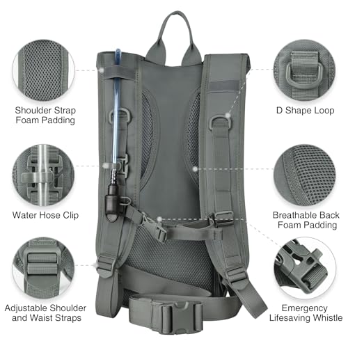 NOOLA Hydration Backpack with 3L TPU Water Bladder, Tactical Molle Water Backpack for Men Women, Hydration Pack for Hiking, Biking, Running and Climbing ,Grey - Image 4